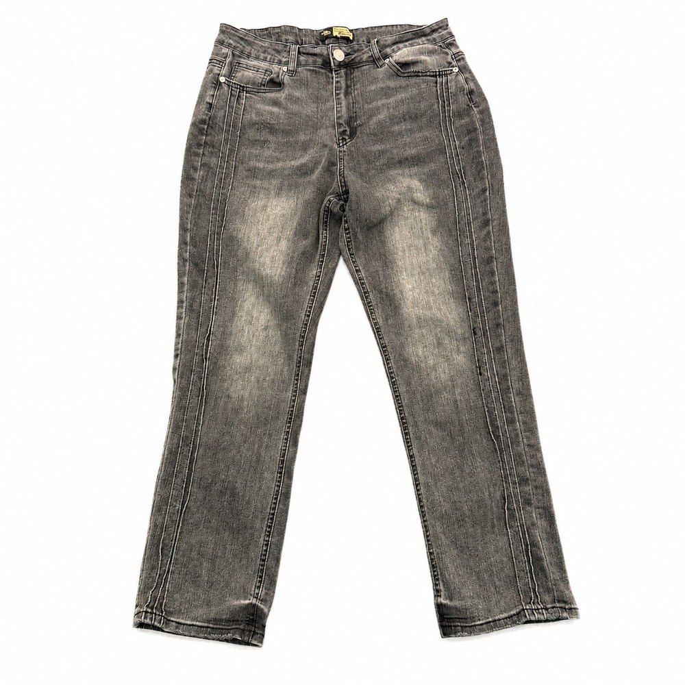 Suzanne Betro Jeans Womens Sz 12 Straight Leg High Rise Black Gray Stretch Denim